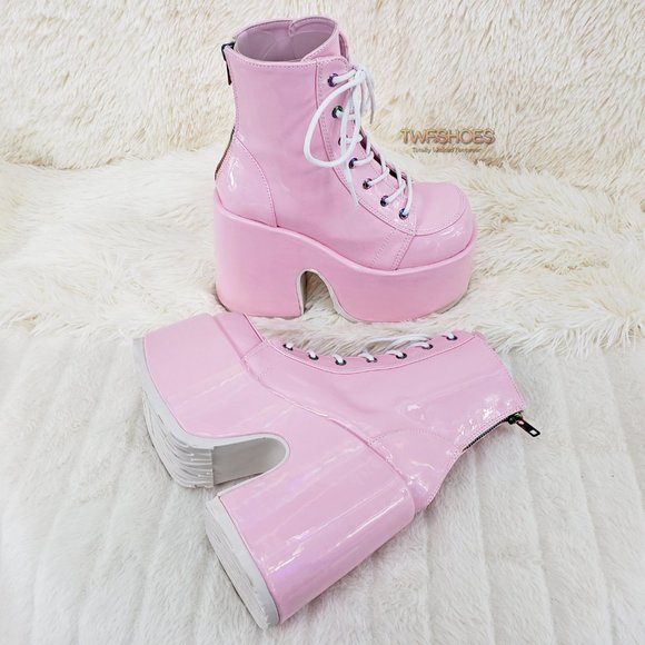 Demonia 5 Inch Platform Boots in Pink - Picture 6 of 15